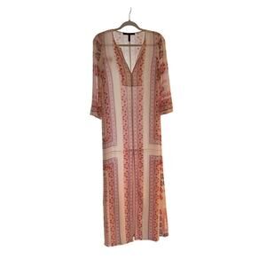 BCBG Max Azria Olivia Maxi Kaftan Dress Size Slavic Embroidered Scarf Print XXS